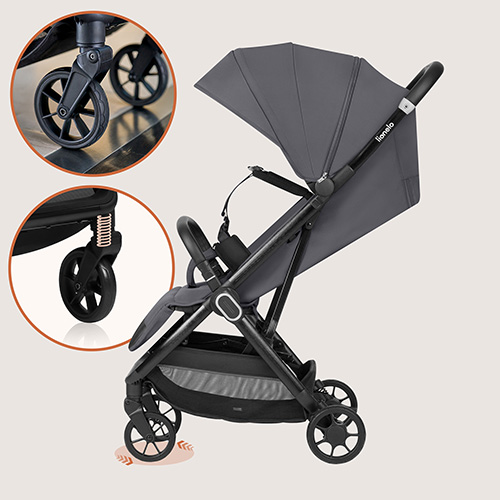 Gefederte Räder des Lionelo Kinderwagens.